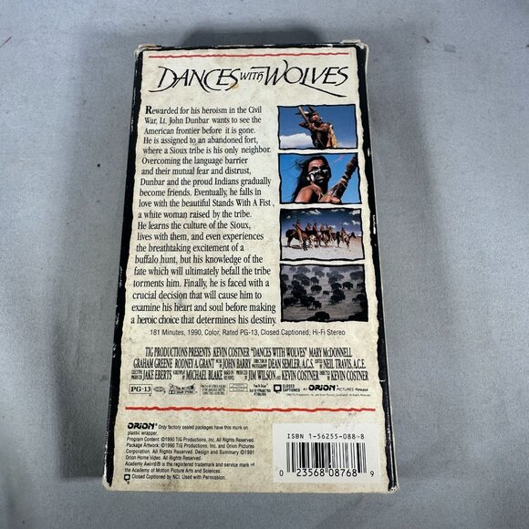 Dances With Wolves VHS Orion Home Video Kevin Costner PG13 1990 Movie - Picture 2 of 3